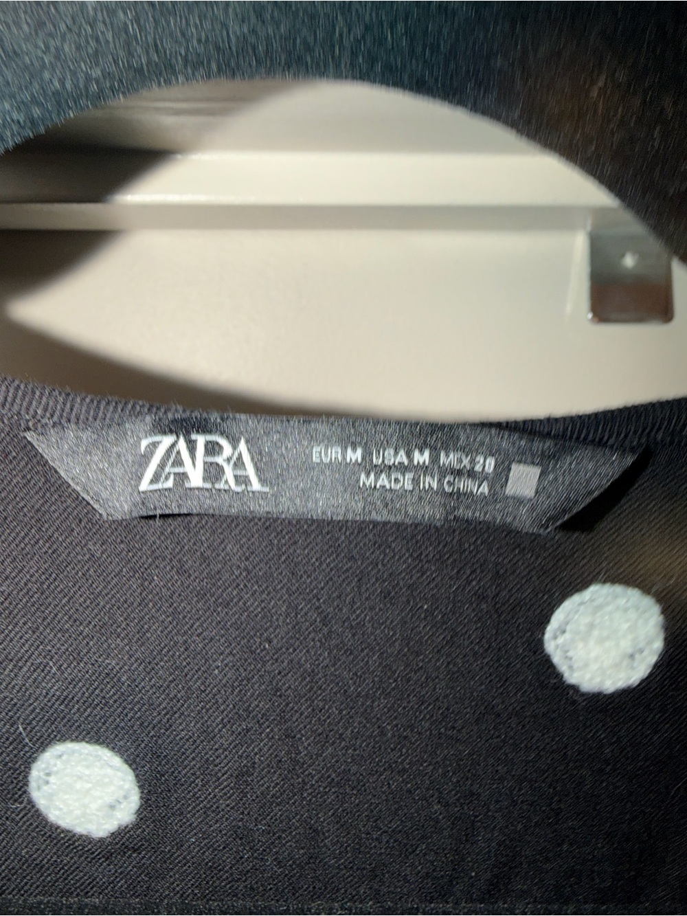 Zara M Black Mini Dress with White Pom Polka Dot Pattern - Picture 5 of 6